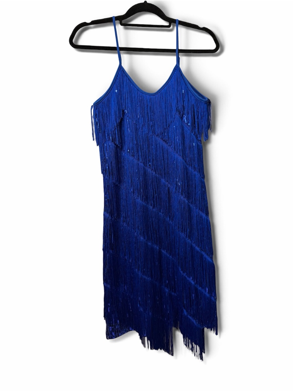 Sequin Fringe Flapper Party Dress in Blue Size L